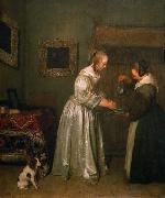 Gerard ter Borch the Younger A lady washing her hands. Germany oil painting artist